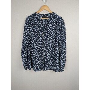 Jones New York Shirt Womens 18W Blue Floral Button Up Long Sleeve Blouse Top